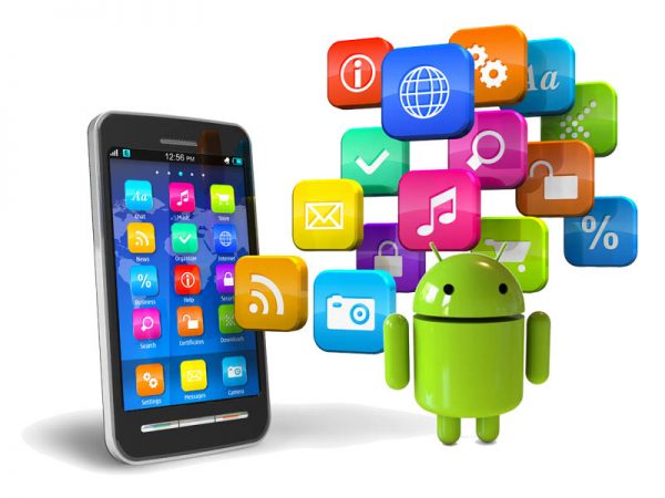 Smartphone with cloud of application icons